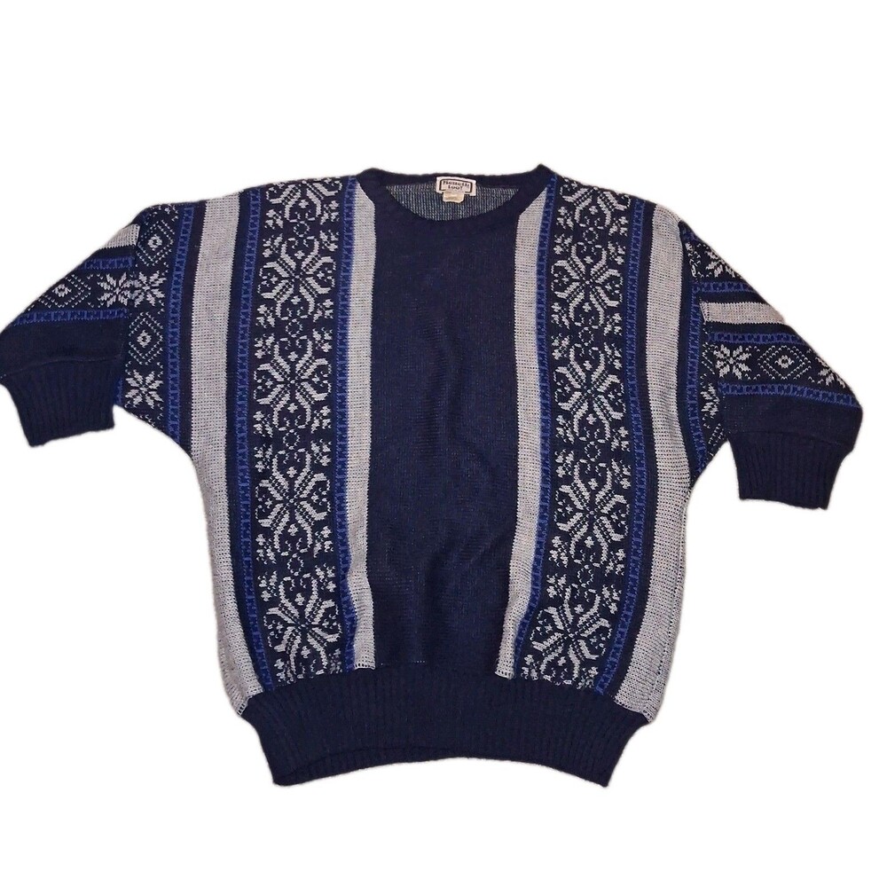 VTG Kenneth too Medium sleeve Large Light Blue crew Christmas Snowflake sweater